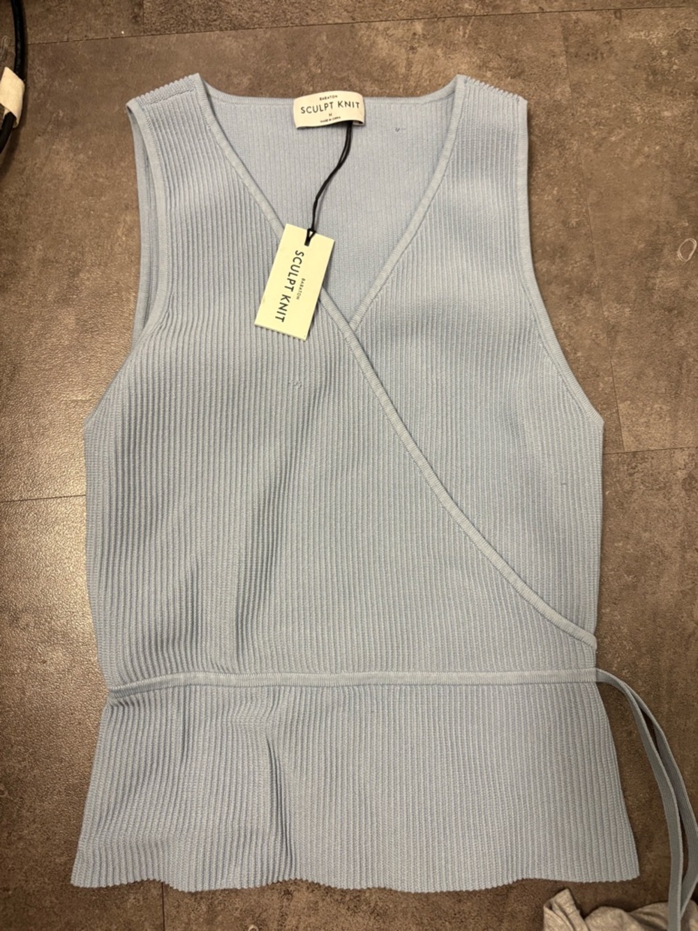 Aritzia Sculpt Knit Light Blue Wrap Tank Top